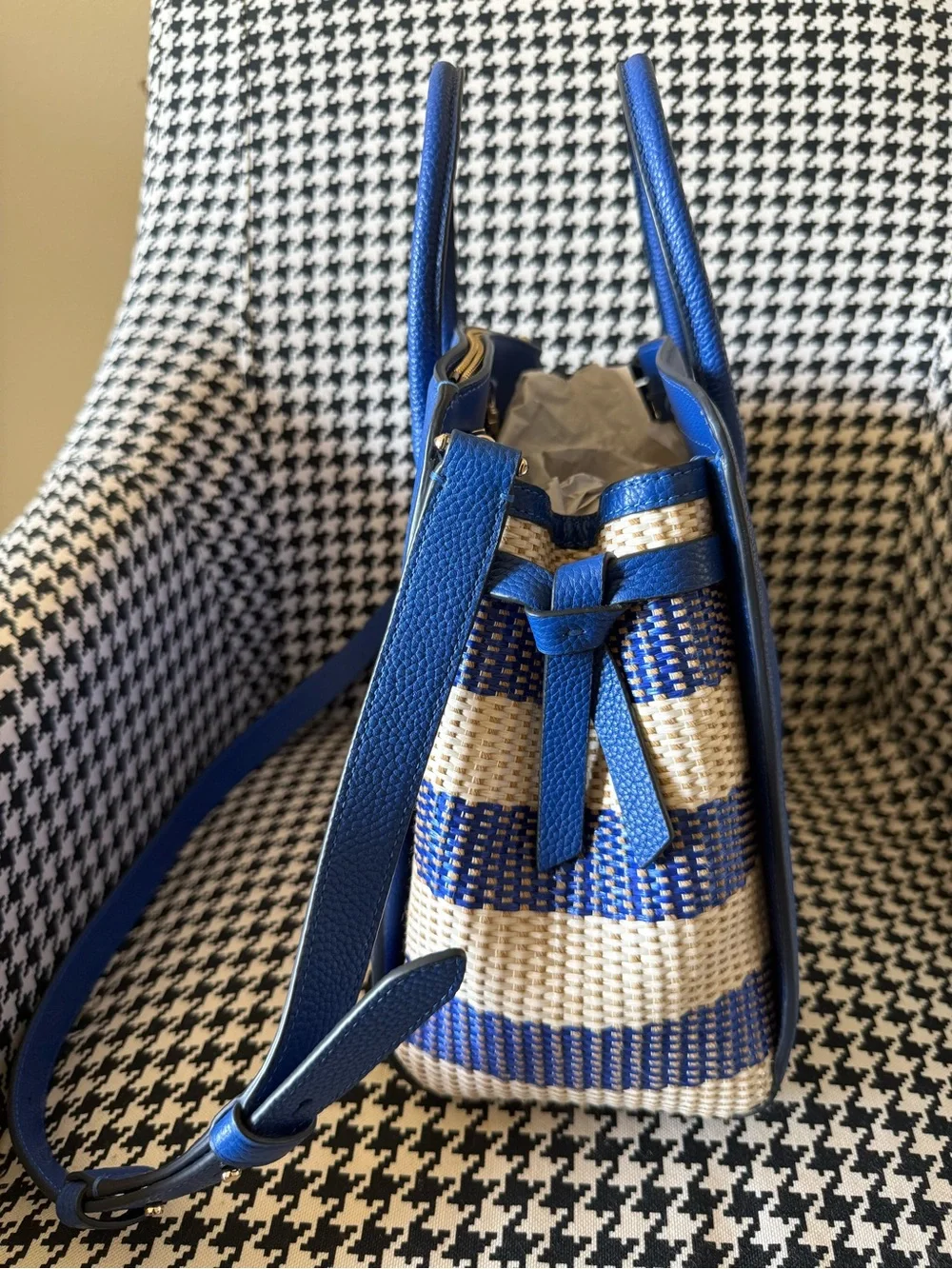 Kate Spade- Classic Blue Leather Striped Woven Knott